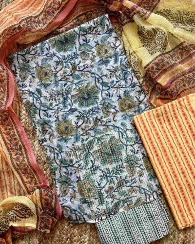 Sanganeri Handblock Printed Unstitched Suit 4 pc
