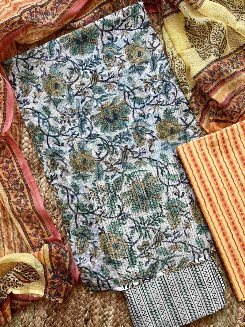 Sanganeri Handblock Printed Unstitched Suit 4 pc - Image 3
