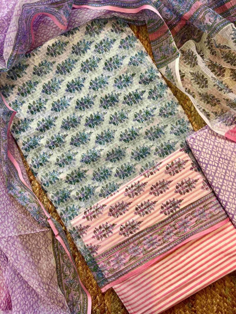 Sanganeri Handblock Printed Unstitched Suit 4 pc - Image 7