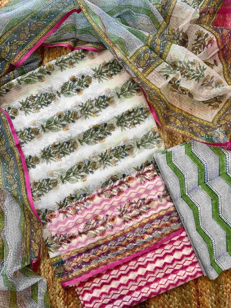 Sanganeri Handblock Printed Unstitched Suit 4 pc - Image 9