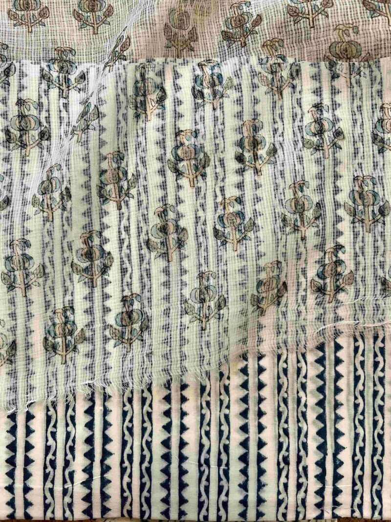 Sanganeri Handblock Printed Unstitched Suit 4 pc - Image 4