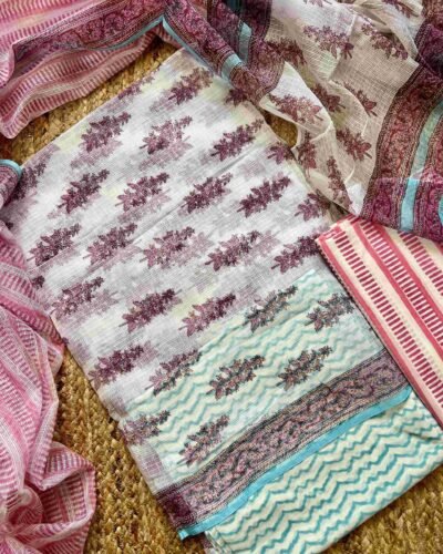 Sanganeri Handblock Printed Unstitched Suit 4 pc